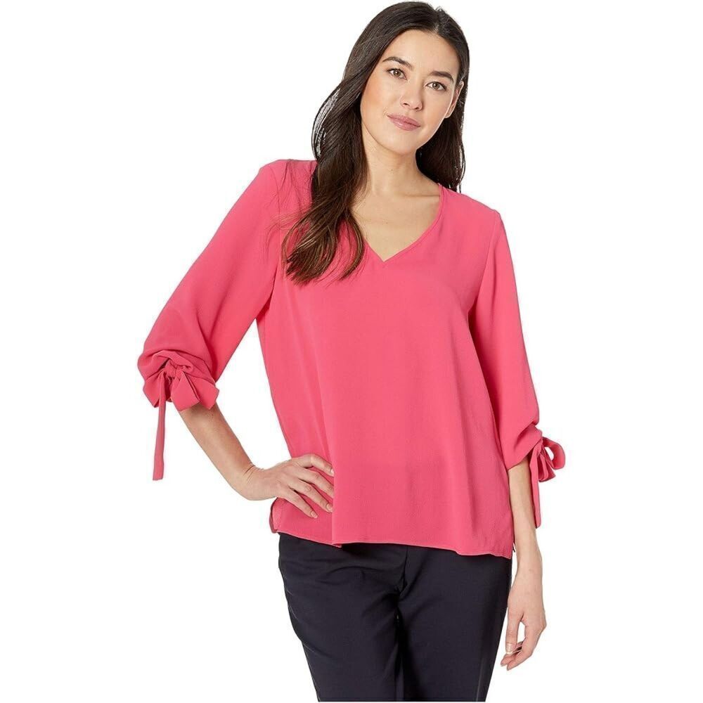 NWT CeCe Tie Sleeve Blouse size Large Pink V-Neck Pullover Top Office Career